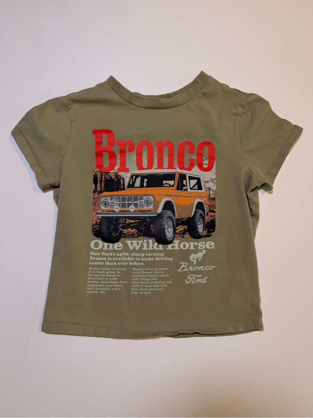 Bronco Graphic Crop Tee - Olive Green